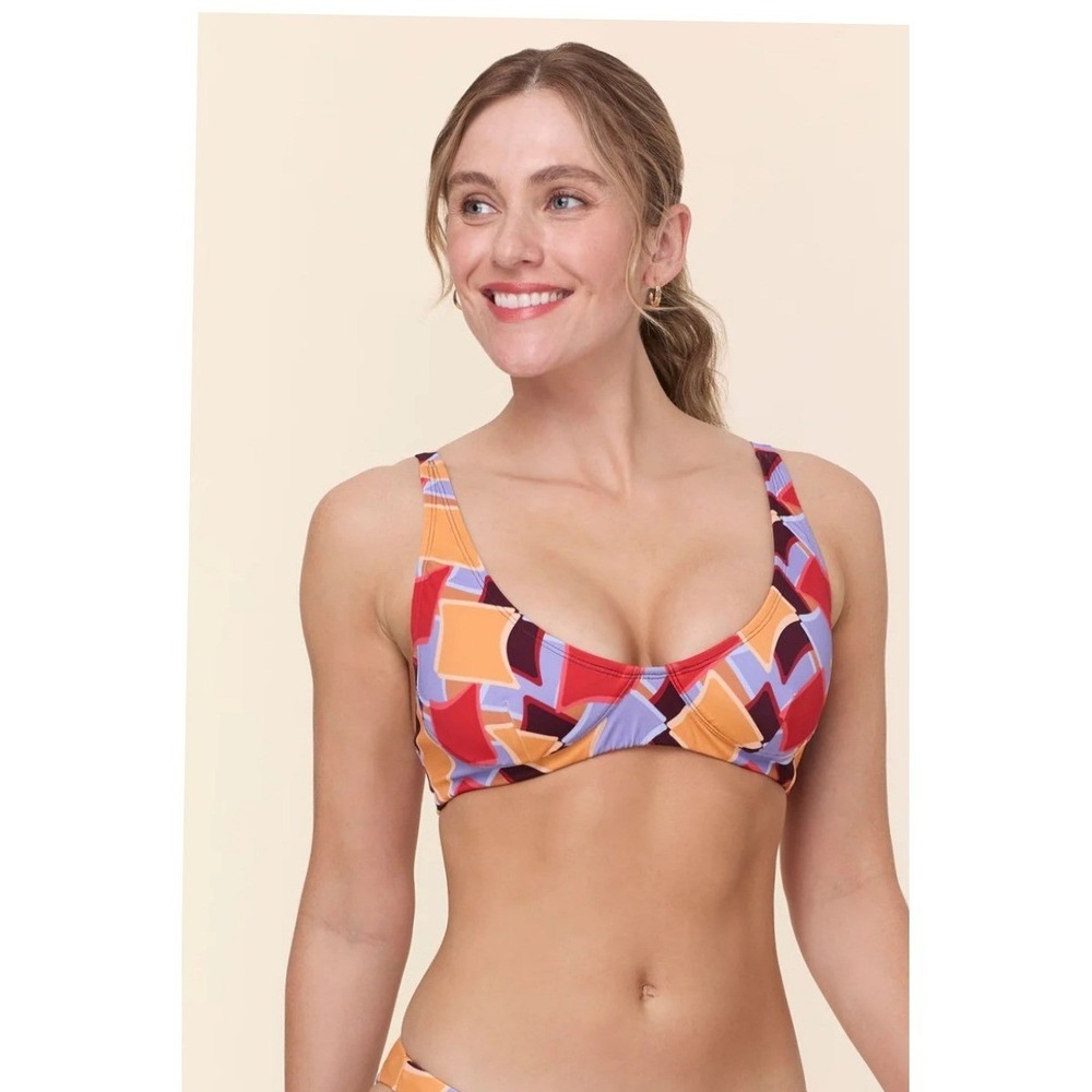 Andie Swim The Maui Bikini Top Mad Geo Geometric Print Adjustable Est S Resort